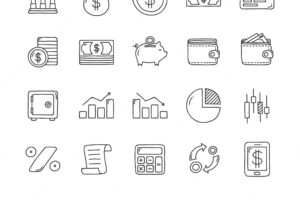 Doodle financial icons.
