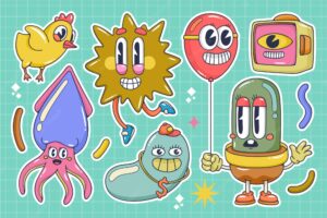 Doodle flat trendy cartoon element collection