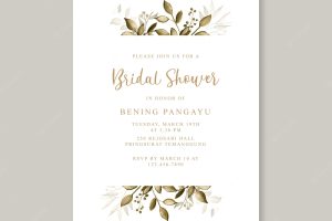 Elegant bridal shower card with watercolor leaves