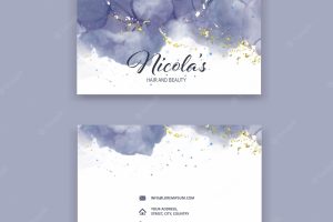 Elegant business card with a hand painted design with glittery gold elements