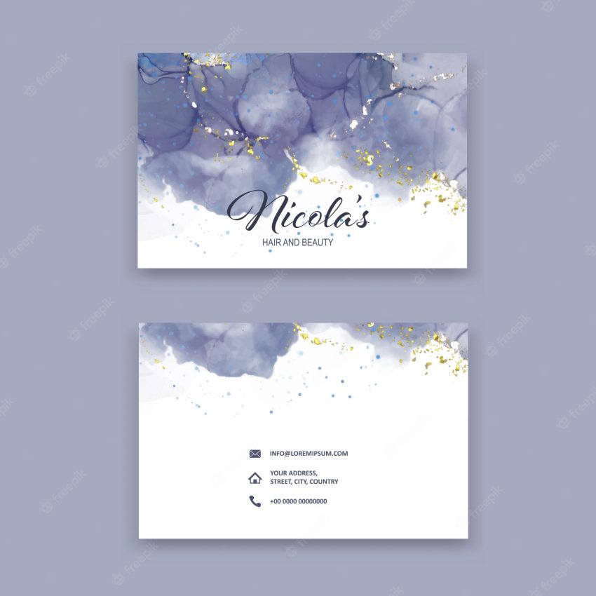 Elegant business card with a hand painted design with glittery gold elements