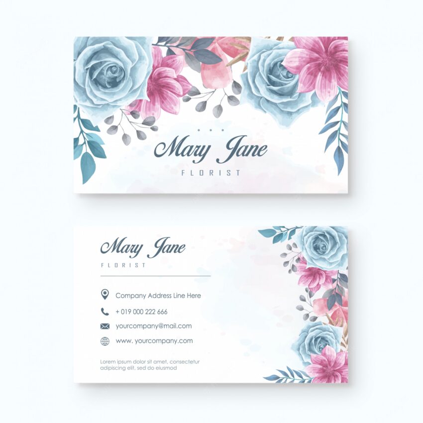 Elegant florist business card template with watercolor floral