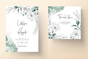 Elegant minimal flower with watercolor wedding card template