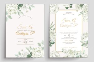 Elegant white roses invitation card set