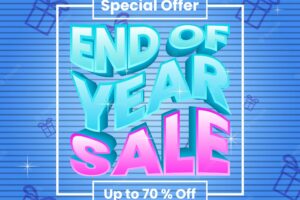 End of year sale design for ppromotion. simple and modern with wave and 3d text effect