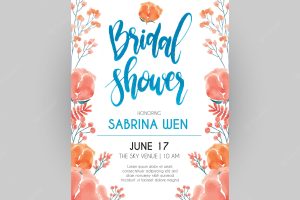 Fantastic bridal shower invitation with watercolor flowers