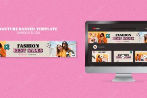 Fashion sales youtube banner template with retro design