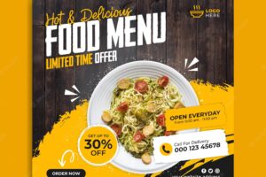 Fast food restaurant business promotion social media post or web banner with logo and icon