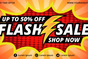 Flash sale banner with lightning strike illustration