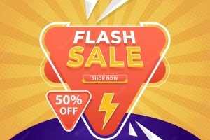 Flash sale discount banner design template on yellow background. for promotion social media post and