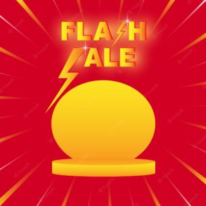 Flash sale promo banner template with podium on red background special offer flash sale campaign