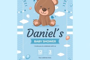 Flat baby shower for boy invitation template