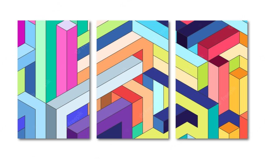 Flat colorful isometric abstract shapes background