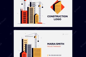 Flat design construction project horizontal business card