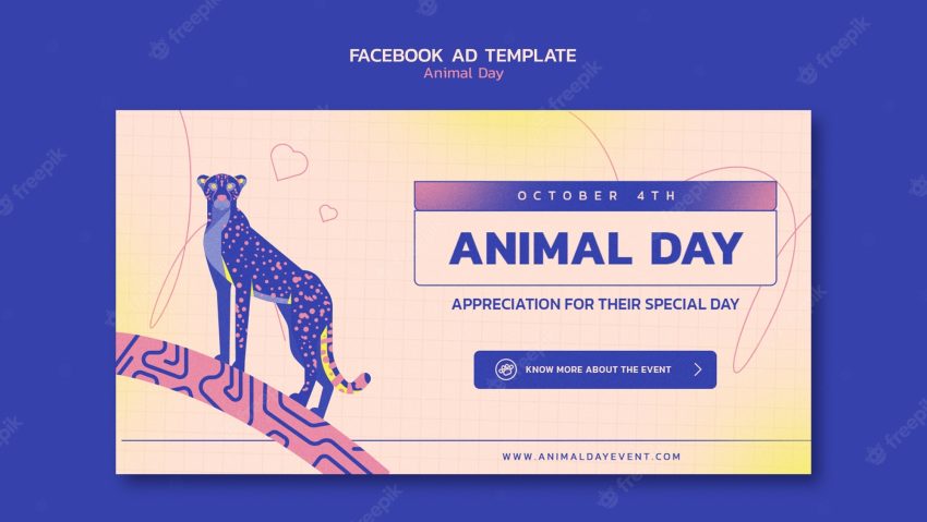 Flat design panther animal day facebook template