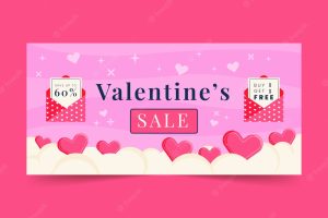 Flat horizontal sale banner template for valentine's day celebration