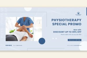 Flat physiotherapist horizontal sale banner template