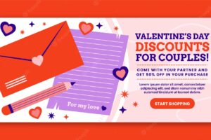 Flat valentine's day horizontal sale banner template