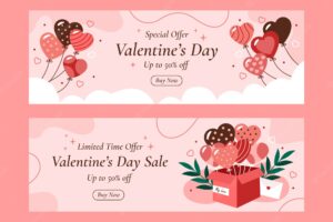 Flat valentine's day horizontal sale banner template