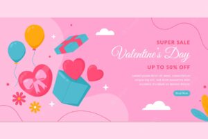 Flat valentines day celebration horizontal sale banner template