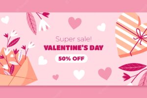 Flat valentines day celebration horizontal sale banner template