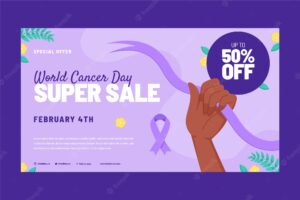Flat world cancer day horizontal sale banner template