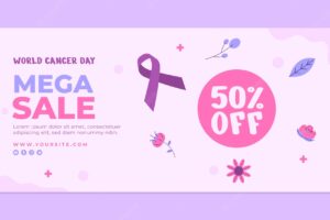 Flat world cancer day horizontal sale banner template