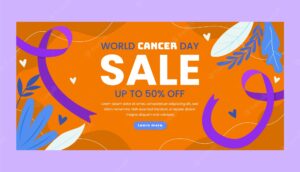 Flat world cancer day sale banner template