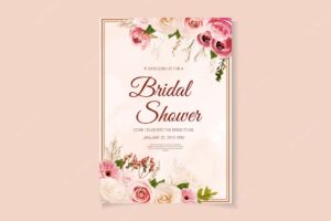 Floral bridal shower template card invitation trendy colourful flowers