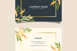 Floral business card template with golden lines