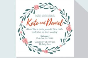 Floral wreath wedding invitation