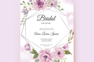 Flower purple watercolor bridal shower card template