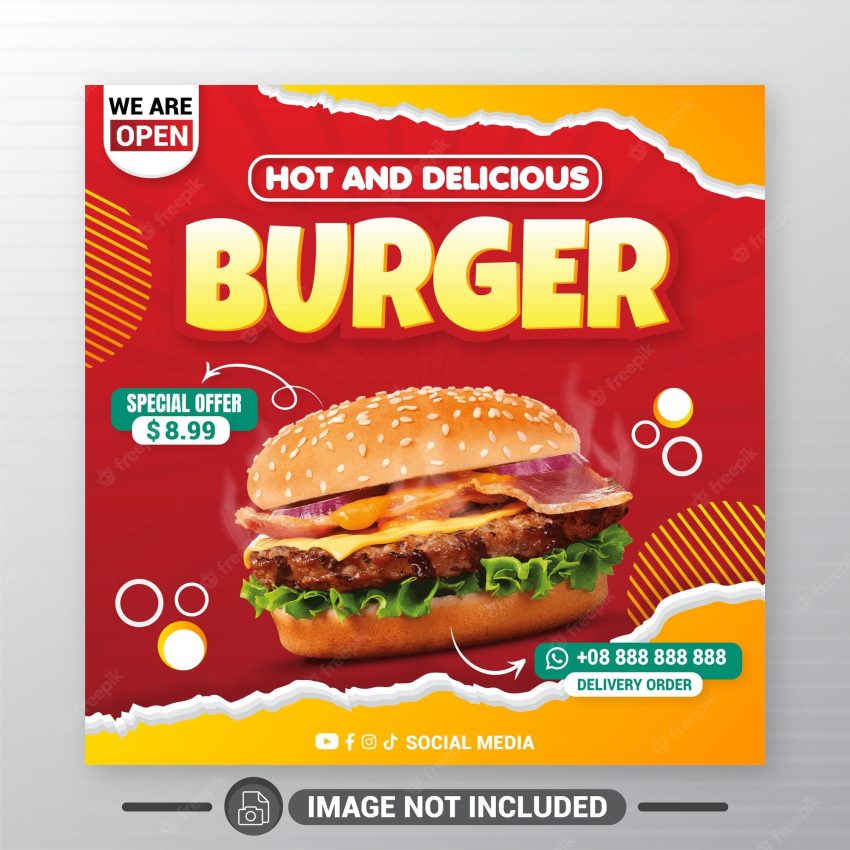 Food burger menu social media banner post template