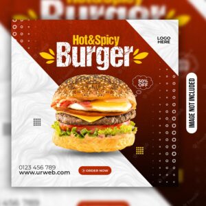Food burger social media post or promotional ads design template premium psd premium psd