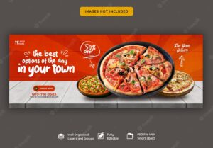 Food menu and delicious pizza facebook cover banner template