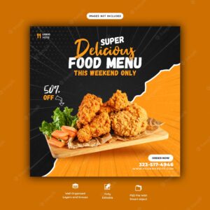 Food menu and restaurant social media post template