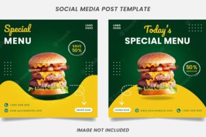 Food social media post burger promotion banner template