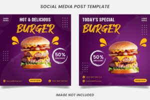 Food social media post burger promotion banner template