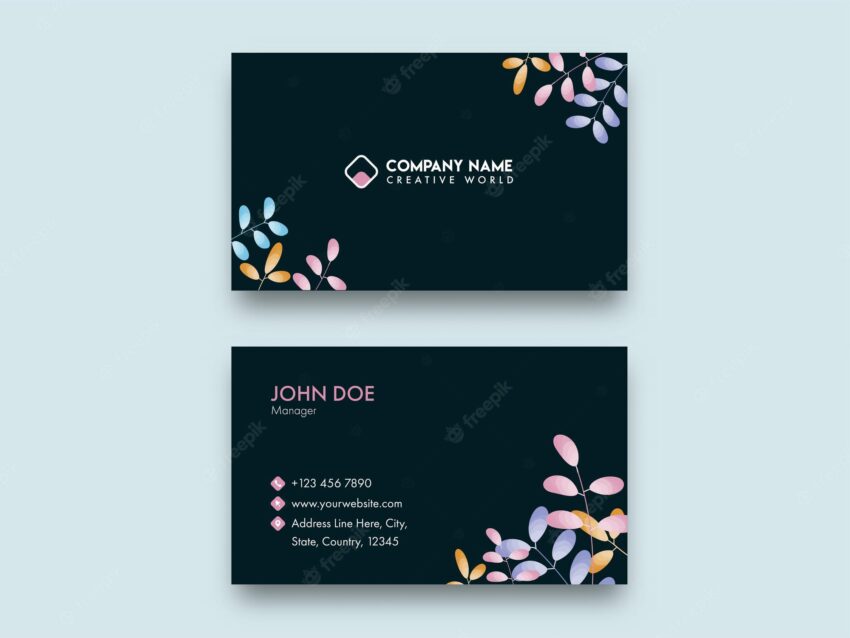 Front and back view of modern business card design in black color.