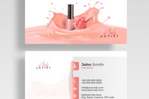 Front and back view of nail artist visiting card design