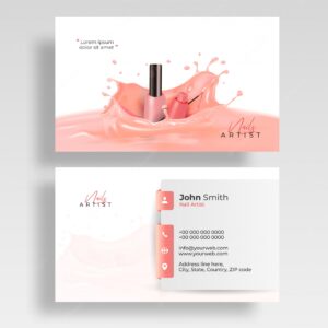 Front and back view of nail artist visiting card design