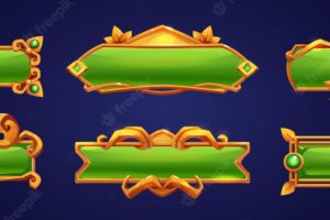Game buttons with gold frames in medieval style