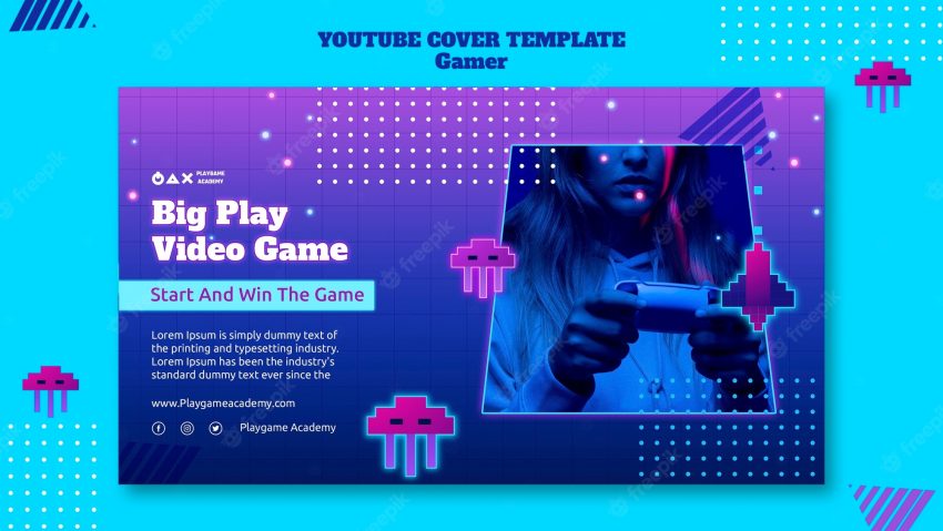Gaming neon youtube cover template