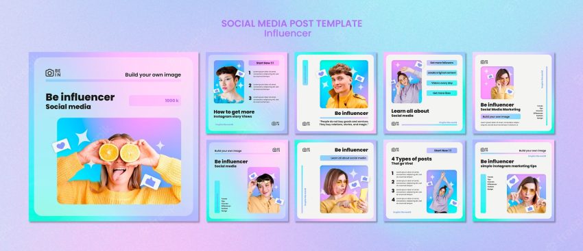 Gradient influencer instagram posts template