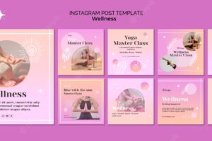 Gradient wellness instagram posts collection with shiny stars