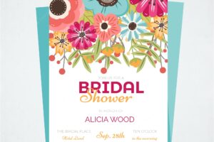 Great bridal shower invitation with colorful flowers in flat design