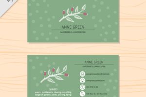 Green corporative card with leaves and flowers