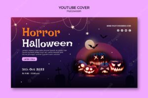Halloween youtube cover template with scary pumpkins