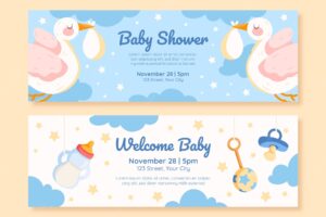 Hand drawn baby shower horizontal banner template