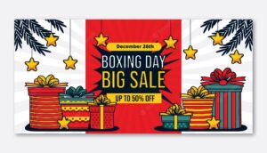 Hand drawn boxing day horizontal sale banner template